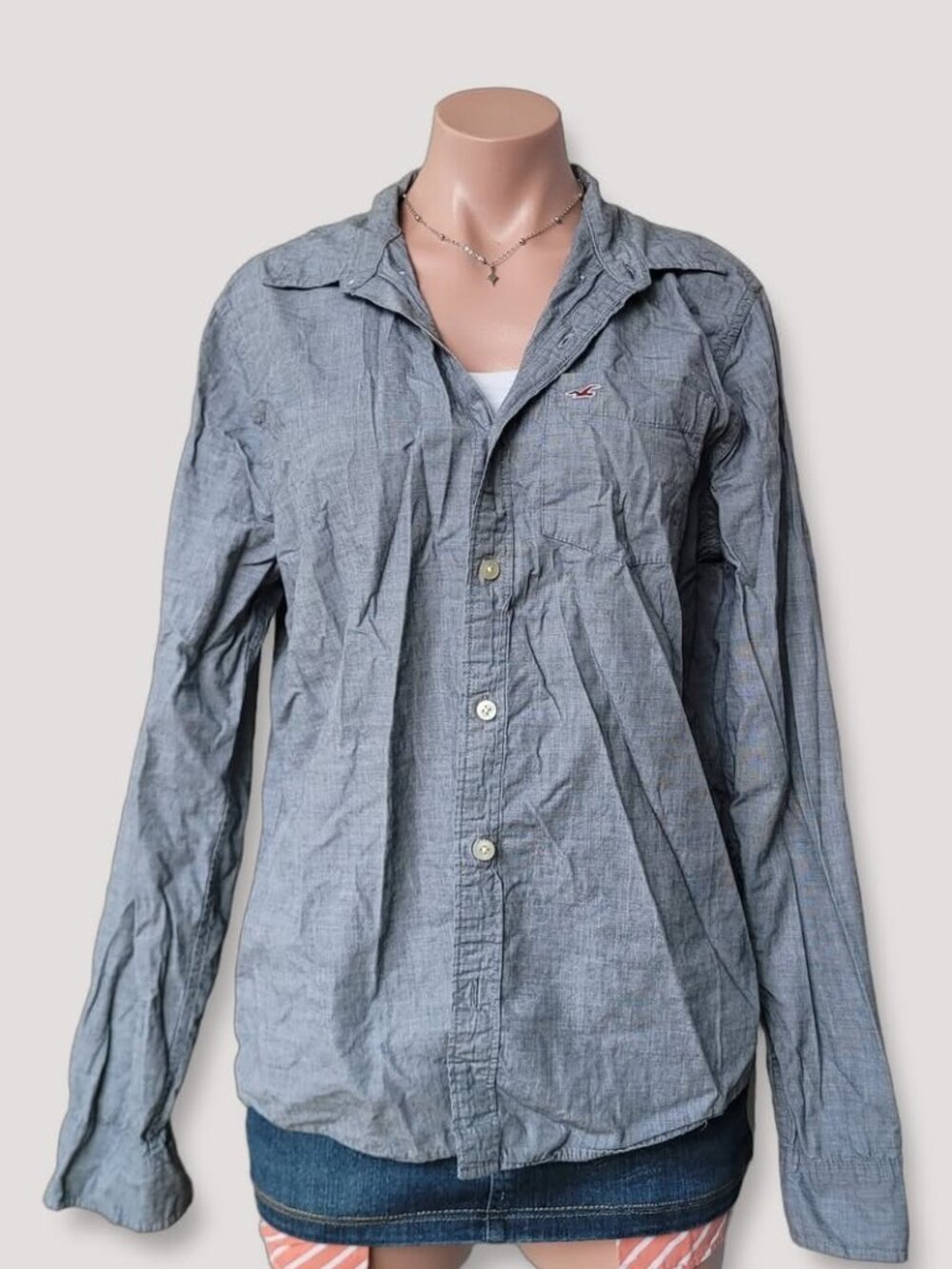 Vintage Hollister Grey Long Sleeve Regular Fit Logo Shirt L